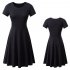 Woman Fashionable  Loose Pure Color  Short Sleeve Round collar Simple Comfortable Dress black S