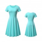 Woman Fashionable  Loose Pure Color  Short Sleeve Round collar Simple Comfortable Dress Light blue XXL