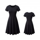 Woman Fashionable  Loose Pure Color  Short Sleeve Round-collar Simple Comfortable Dress black_S