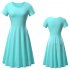 Woman Fashionable  Loose Pure Color  Short Sleeve Round collar Simple Comfortable Dress Light blue XXL