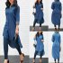 Woman Lapel Short Front Long Rear Jean Blouse Fashion Navy blue M