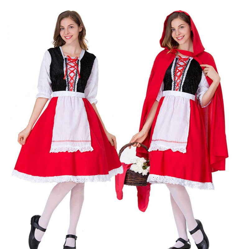 Woman Large Size Beer Festival Hollow Lace Dress Halloween Party Special Festival Costume Uniform red_M