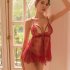 Woman Sexual Front Button Front Opening Deep V Collar Lace Sling Nightdress   Underwear Sexy Underwears Suit  red Free size
