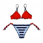 Woman Sexy Bikini Set Lace up Separated Girls Bathing Suits Strips Swimwear  red M