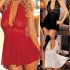 Woman Sexy Halterneck Lace Brim Large Size See through Sexy Underwear Red Free size