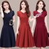 Woman Summer Loose Pure Color Short Sleeves Mid length Dress Female Fashion Dress Navy 4XL