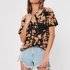 Woman Summer Splash ink Printed T shirt Casual Short Sleeve Ladies Fashion Top Blouse Khaki L