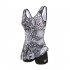 Women 2 Piece Fashion Printed Swimsuit Sleeveless Slimming Conservative Quick drying Swimwear For Hot Spring black XL