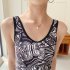 Women 2 Piece Fashion Printed Swimsuit Sleeveless Slimming Conservative Quick drying Swimwear For Hot Spring black 3XL
