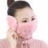 Women 2 in 1 Warm Mask Earmuffs Cartoon Cat Autumn Winter Thicken Plush Riding Outdoor Wear Pink