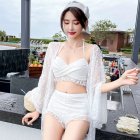Women 3 Piece Split Bikini Suit Summer Sexy Solid Color Lace Swimsuit With Cover Up For Hot Spring Swimming 986669 white S