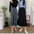 Women A line Pleated Skirt High Waist Solid Color Spring Summer Midi Skirt black One size