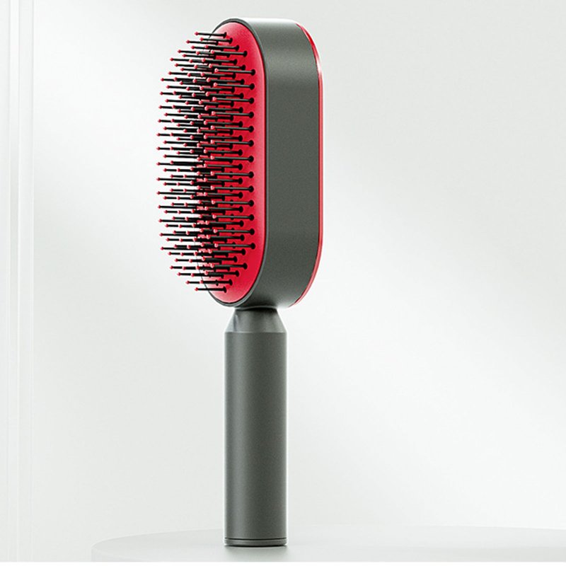 Women Air Cushion Massager Brush Household Painless Self Cleaning Hair Brush Shaping Comb with Anti-slip Handle Big Red