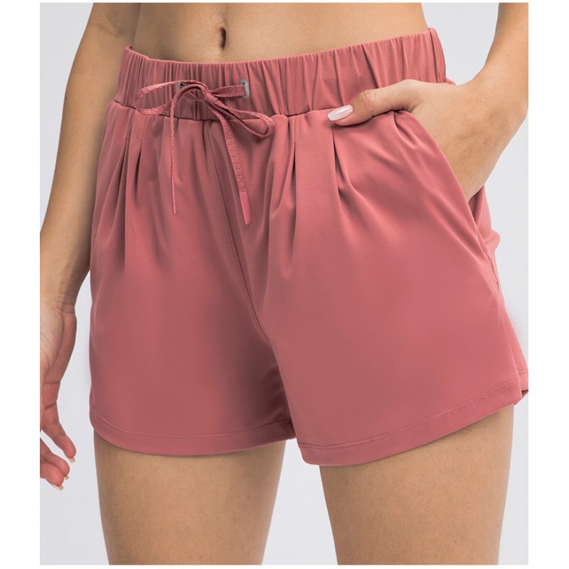 Women Athletic Shorts Elastic Waist Loose Breathable Sports Casual Shorts For Sports Fitness Yoga Running red 10