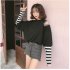 Women Autumn Students Loose Large Fake 2 Pieces Thin Long Sleeve T shirts for Casual Campus black M