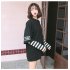 Women Autumn Students Loose Large Fake 2 Pieces Thin Long Sleeve T shirts for Casual Campus black M