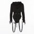 Women Autumn Winter Buttonhole Lacing Hooded Long Sleeve Black Halloween Sweatshirt black S
