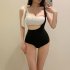 Women Bikini Swimsuit Trendy Contrast Color Slimming Adjustable Straps Swimwear For Swimming Hot Spring black XL