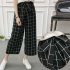 Women Black High Elastic Waist Ninth Loose Pants for Summer Wear Wave point One size
