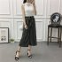 Women Black High Elastic Waist Ninth Loose Pants for Summer Wear Blue and white One size