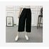 Women Black High Elastic Waist Ninth Loose Pants for Summer Wear Green strip One size