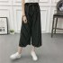 Women Black High Elastic Waist Ninth Loose Pants for Summer Wear Coffee strip One size