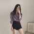 Women Blouse Lapel Shirt Long Sleeve Purple Casual Loose Base Shirt Tops purple L