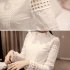 Women Blouses Slim Long sleeved White Shirt Lace Hook Flower Hollow Standing Collar Tops white XL