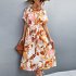 Women Boho Floral Dress Short Sleeves Round Neck Long Skirt Tie Back Casual Breathable Dress For Party blue M
