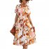 Women Boho Floral Dress Short Sleeves Round Neck Long Skirt Tie Back Casual Breathable Dress For Party blue M