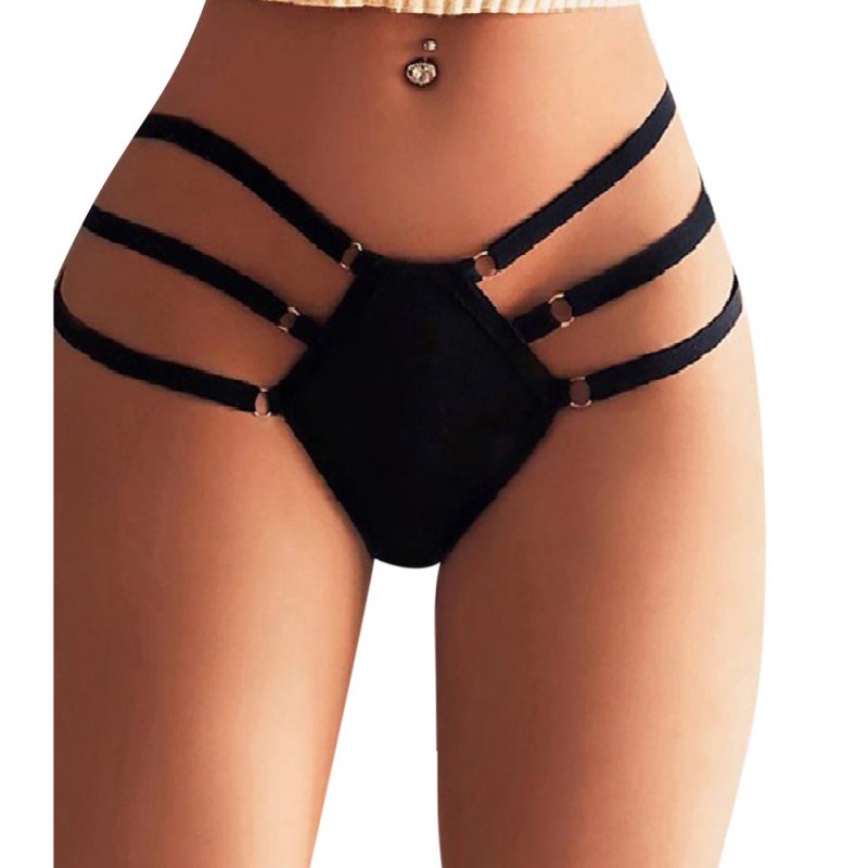 Women Briefs G-string Thin Ribbon Low Waist Black Sexy Underwear Panties M