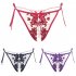 Women  Briefs Sexy Lace Embroidered Panties Ultra thin Lace up Open Crotch Thong Purple One size