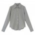 Women Button Down Shirts Lapel Long Sleeve Stripe Shirt Solid Color Work Office Business Casual Blouse Tops Khaki L