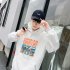 Women Cartoon Letters Printed Loose Long Sleeved Casual Hoodie for Campus Dating white L
