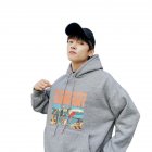 Women Cartoon Letters Printed Loose Long-Sleeved Casual Hoodie for Campus Dating gray_L