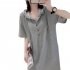 Women Casual Hooded Dress With Pockets Solid Color Large Size Short Sleeve V neck Dress Bottoming Skirt grey S