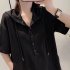 Women Casual Hooded Dress With Pockets Solid Color Large Size Short Sleeve V neck Dress Bottoming Skirt grey XL
