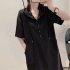 Women Casual Hooded Dress With Pockets Solid Color Large Size Short Sleeve V neck Dress Bottoming Skirt grey XL
