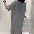 Women Casual Hooded Dress With Pockets Solid Color Large Size Short Sleeve V neck Dress Bottoming Skirt grey 2XL