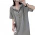 Women Casual Hooded Dress With Pockets Solid Color Large Size Short Sleeve V neck Dress Bottoming Skirt grey XL