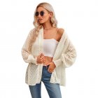 Women Casual Long Sleeve Cardigan Tops Elegant Jacquard Simple Solid Color Blouse Loose Casual Shirts apricot S
