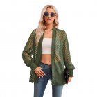 Women Casual Long Sleeve Cardigan Tops Elegant Jacquard Simple Solid Color Blouse Loose Casual Shirts Army Green S