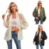 Women Casual Long Sleeve Cardigan Tops Elegant Jacquard Simple Solid Color Blouse Loose Casual Shirts Army Green L