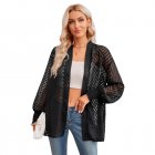 Women Casual Long Sleeve Cardigan Tops Elegant Jacquard Simple Solid Color Blouse Loose Casual Shirts black S