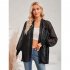 Women Casual Long Sleeve Cardigan Tops Elegant Jacquard Simple Solid Color Blouse Loose Casual Shirts black S