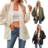 Women Casual Long Sleeve Cardigan Tops Elegant Jacquard Simple Solid Color Blouse Loose Casual Shirts black S