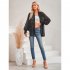 Women Casual Long Sleeve Cardigan Tops Elegant Jacquard Simple Solid Color Blouse Loose Casual Shirts black S