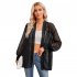 Women Casual Long Sleeve Cardigan Tops Elegant Jacquard Simple Solid Color Blouse Loose Casual Shirts black S