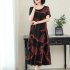 Women Casual Long Style Short Sleeve Printing Dress for Summer Wear red L