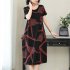 Women Casual Long Style Short Sleeve Printing Dress for Summer Wear red L